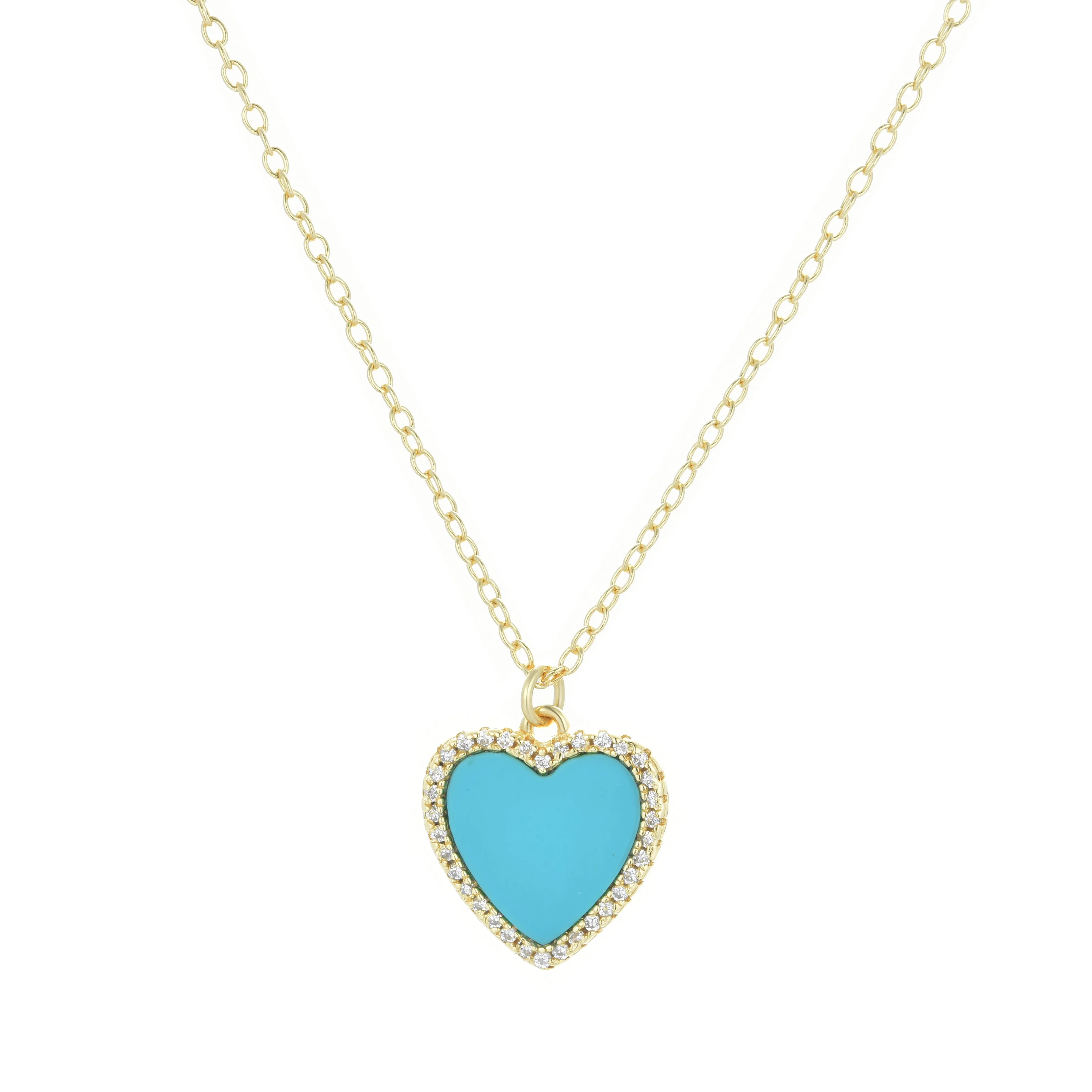 Turquoise Heart Necklace With Crystals