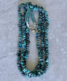 Turquoise Nugget 3-Strand Necklace with Czech Glass and a Sterling Silver Toggle Clasp