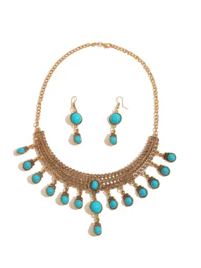 Turquoise Tassel Necklace Set - Ethnic Middle Eastern Bride Jewelry