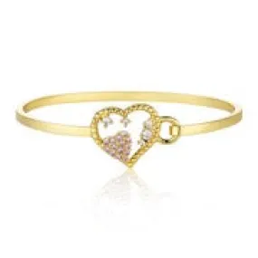 Twin Star Bangle With CZ Heart