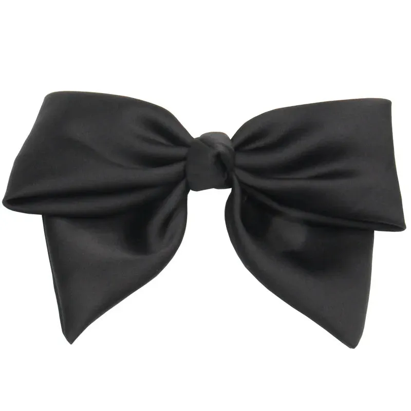 VAIGE Satin Bow Hairpin - Fashionable Cloth Ponytail Clip in Multiple Colors (Beige, Black, Blue, Pink, Red) - Stylish Headwear Accessory