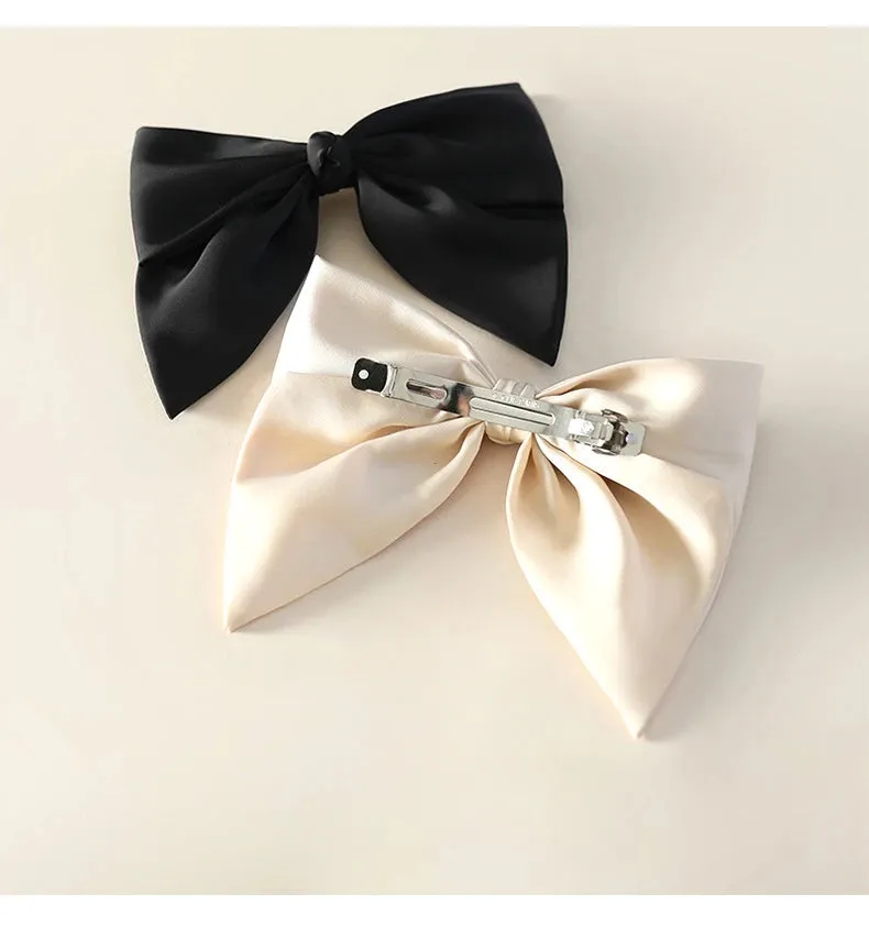 VAIGE Satin Bow Hairpin - Fashionable Cloth Ponytail Clip in Multiple Colors (Beige, Black, Blue, Pink, Red) - Stylish Headwear Accessory