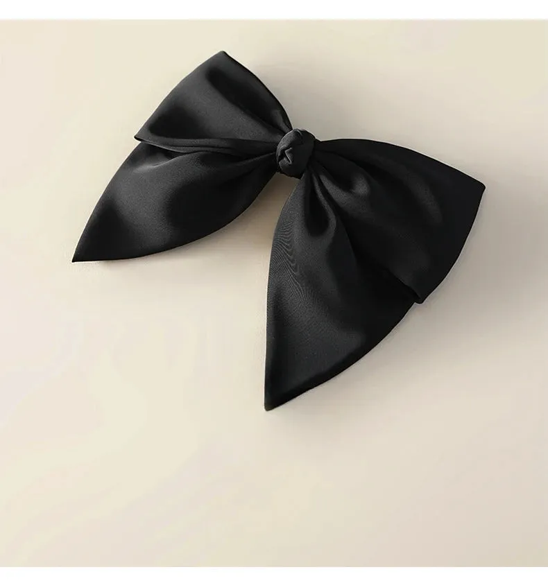 VAIGE Satin Bow Hairpin - Fashionable Cloth Ponytail Clip in Multiple Colors (Beige, Black, Blue, Pink, Red) - Stylish Headwear Accessory