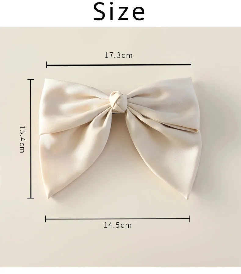 VAIGE Satin Bow Hairpin - Fashionable Cloth Ponytail Clip in Multiple Colors (Beige, Black, Blue, Pink, Red) - Stylish Headwear Accessory