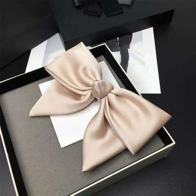 VAIGE Satin Bow Hairpin - Fashionable Cloth Ponytail Clip in Multiple Colors (Beige, Black, Blue, Pink, Red) - Stylish Headwear Accessory