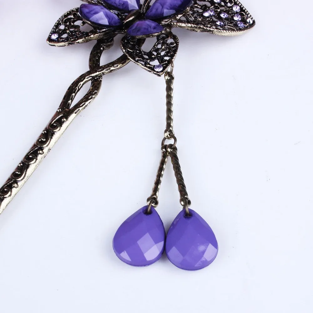 Vintage Fashion Jewelry Hair Wear Hair Plug Women Girl Headdress Headwear Hairpin Rhinestone Butterfly Hair Sticks