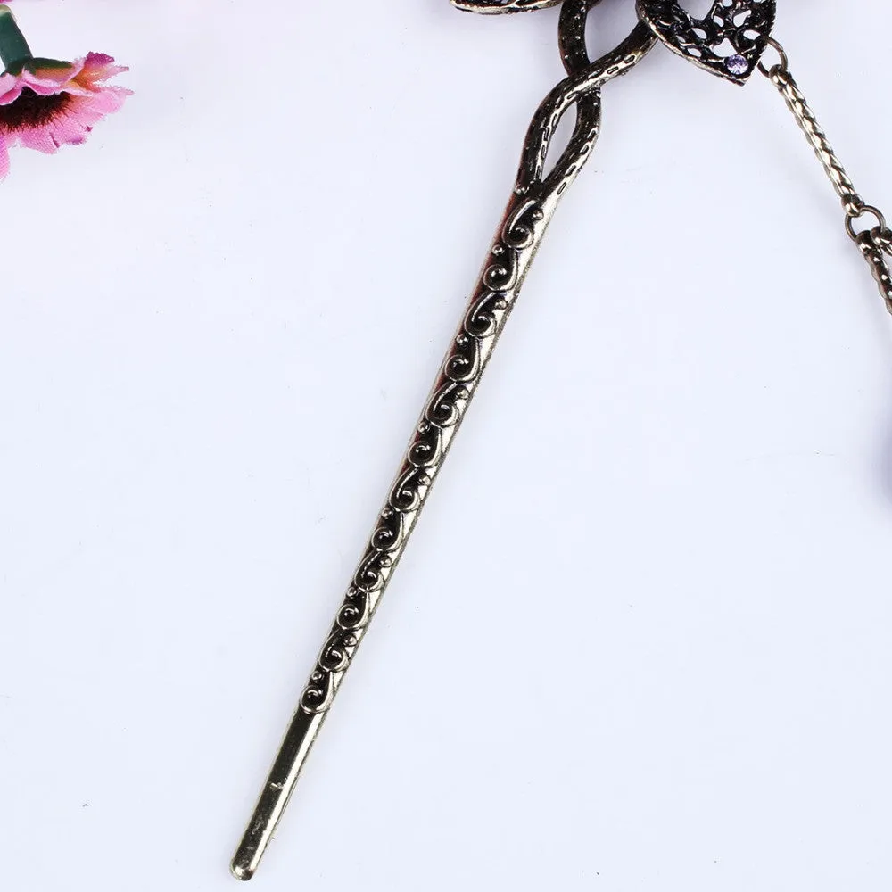 Vintage Fashion Jewelry Hair Wear Hair Plug Women Girl Headdress Headwear Hairpin Rhinestone Butterfly Hair Sticks