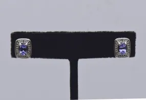 Vintage Tanzanite and Diamond Sterling Silver Stud Earrings - NOS