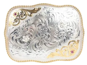 Vintage Western Montana Silversmiths Silver Plated Belt Buckle With Rare Genuine Rubies