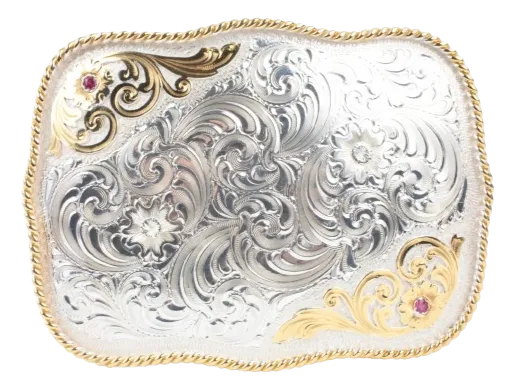 Vintage Western Montana Silversmiths Silver Plated Belt Buckle With Rare Genuine Rubies