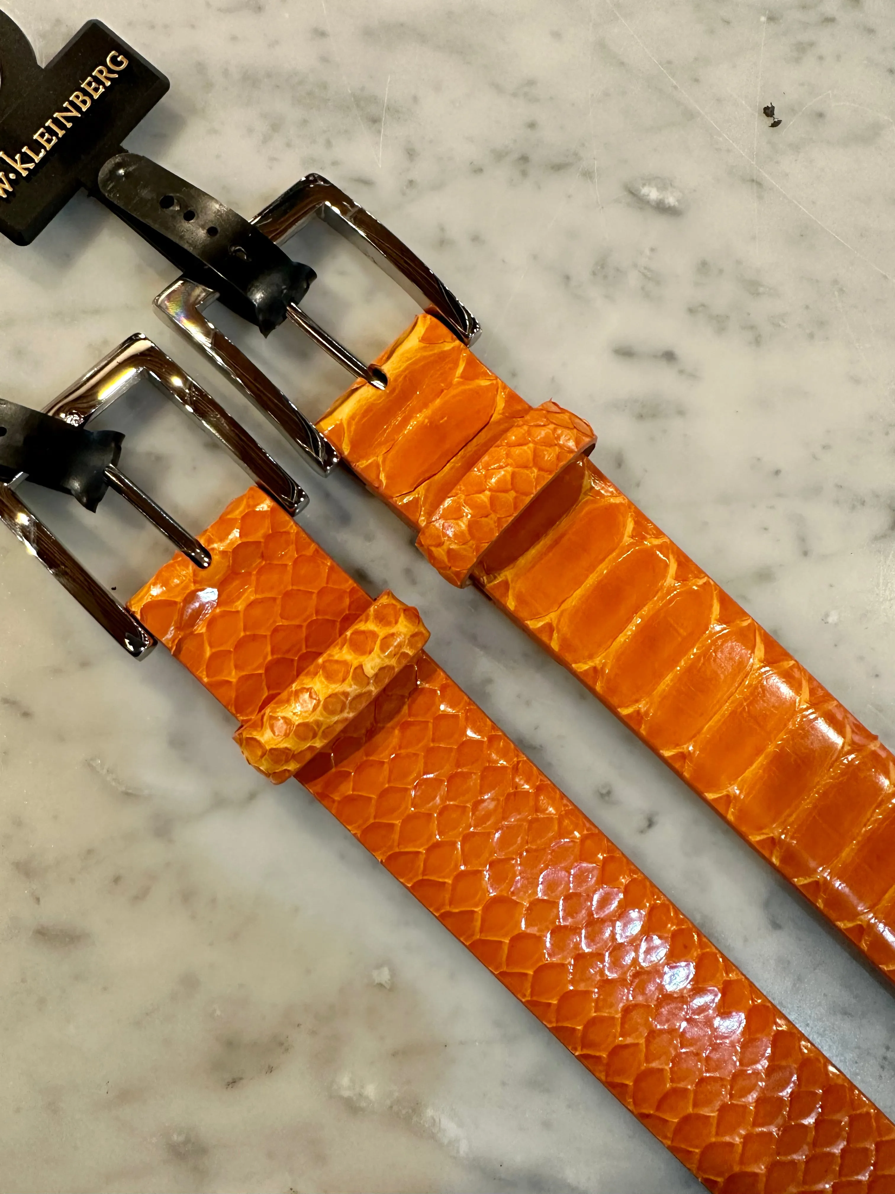 W. Kleinberg Glazed Python Belt w Nickel Buckle Orange