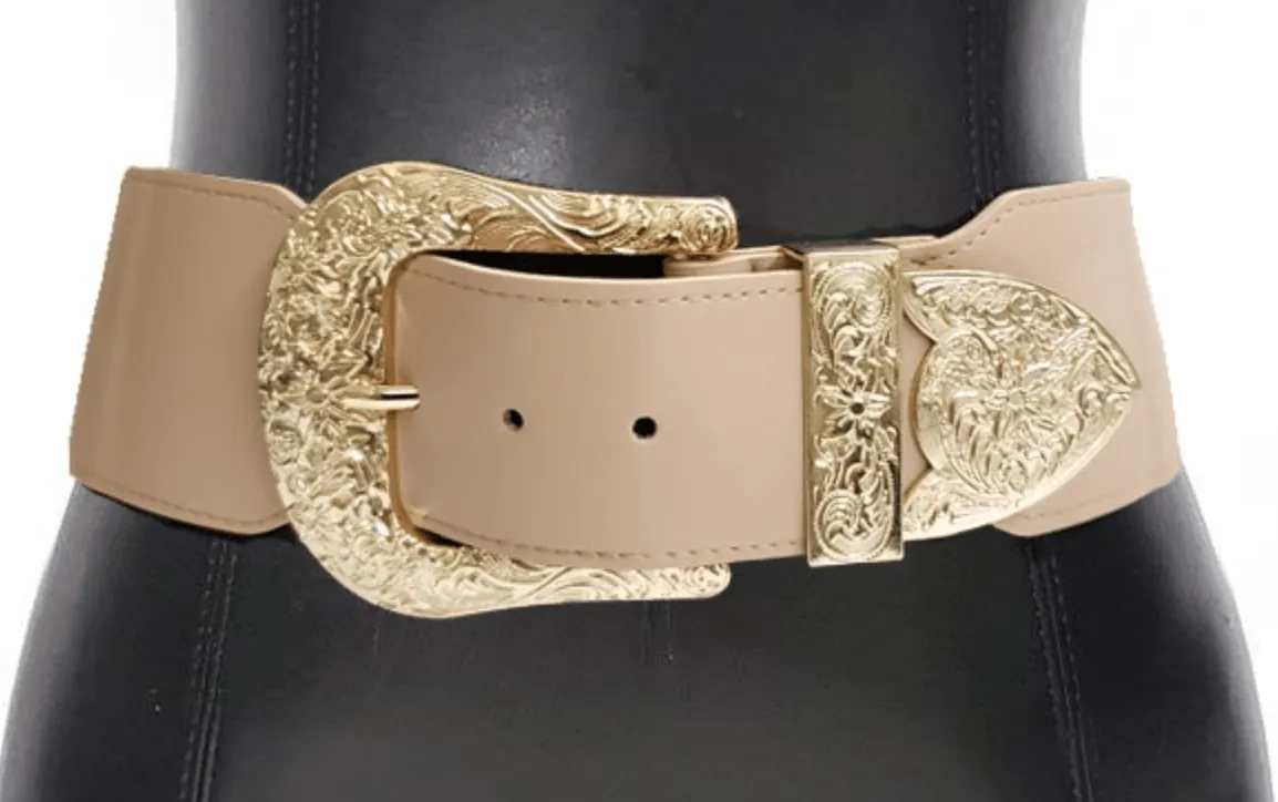 Western Wide Elastic Belt with silver buckle and 75000