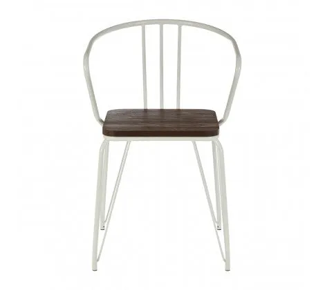 White Metal And Elm Wood Arm Chair