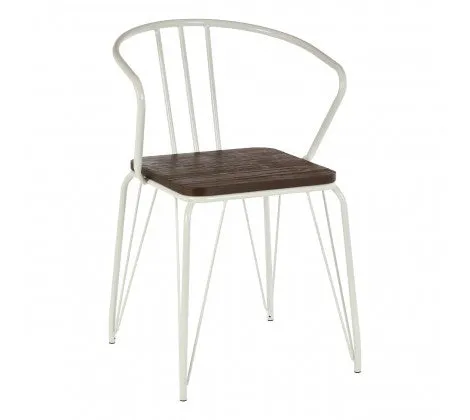 White Metal And Elm Wood Arm Chair