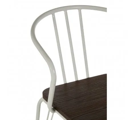 White Metal And Elm Wood Arm Chair