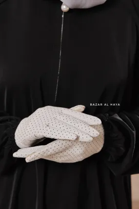 White Touch Screen Dotted Long Gloves - One Size