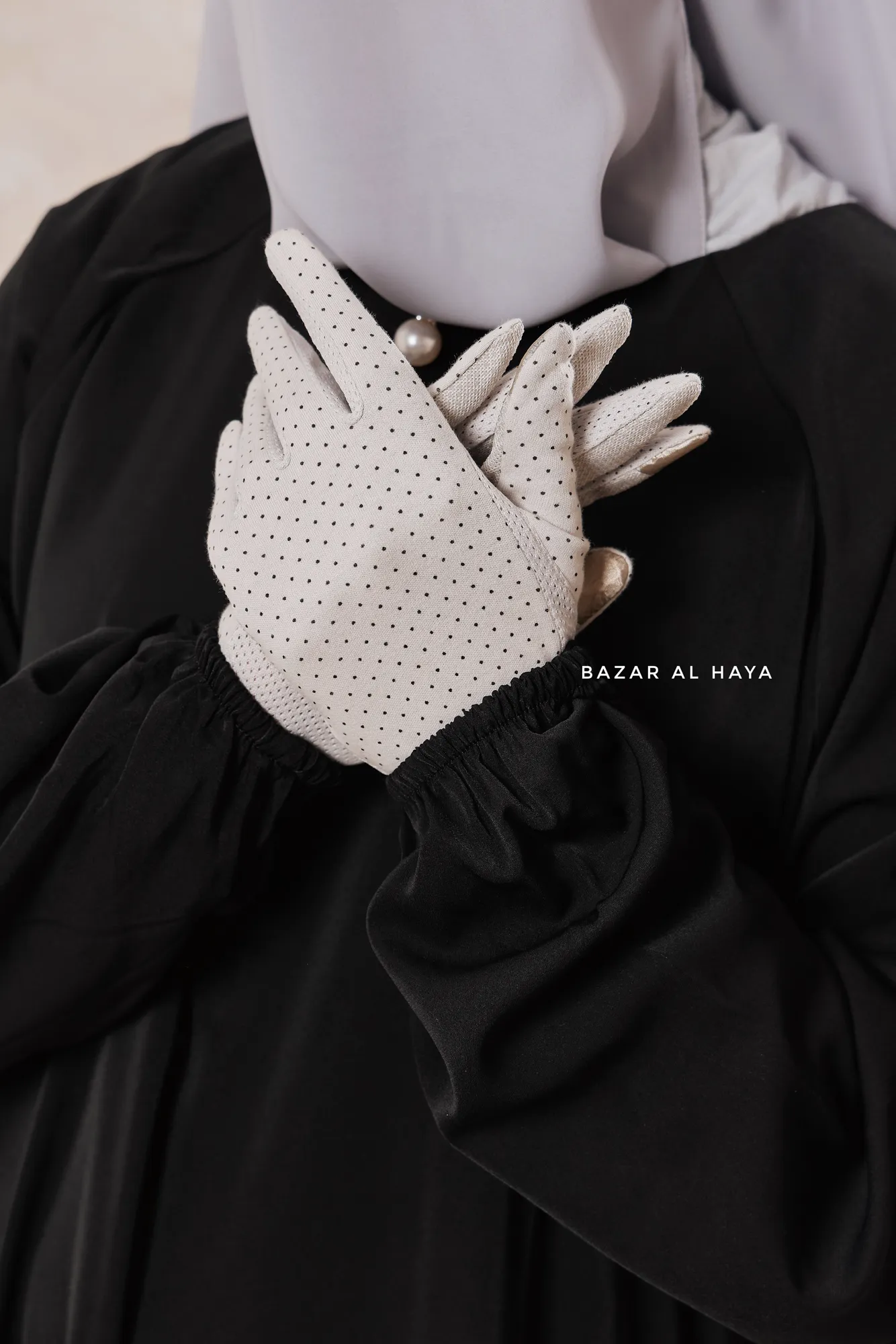 White Touch Screen Dotted Long Gloves - One Size