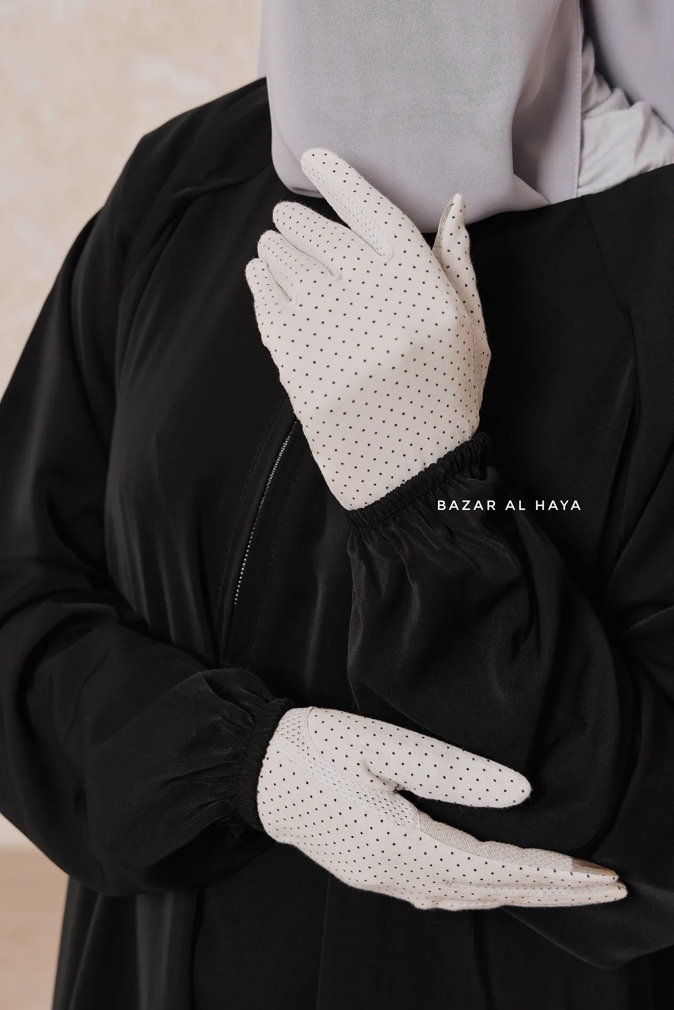 White Touch Screen Dotted Long Gloves - One Size