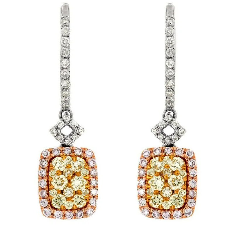 White, Yellow and Pink Diamond Rectangular Earrings