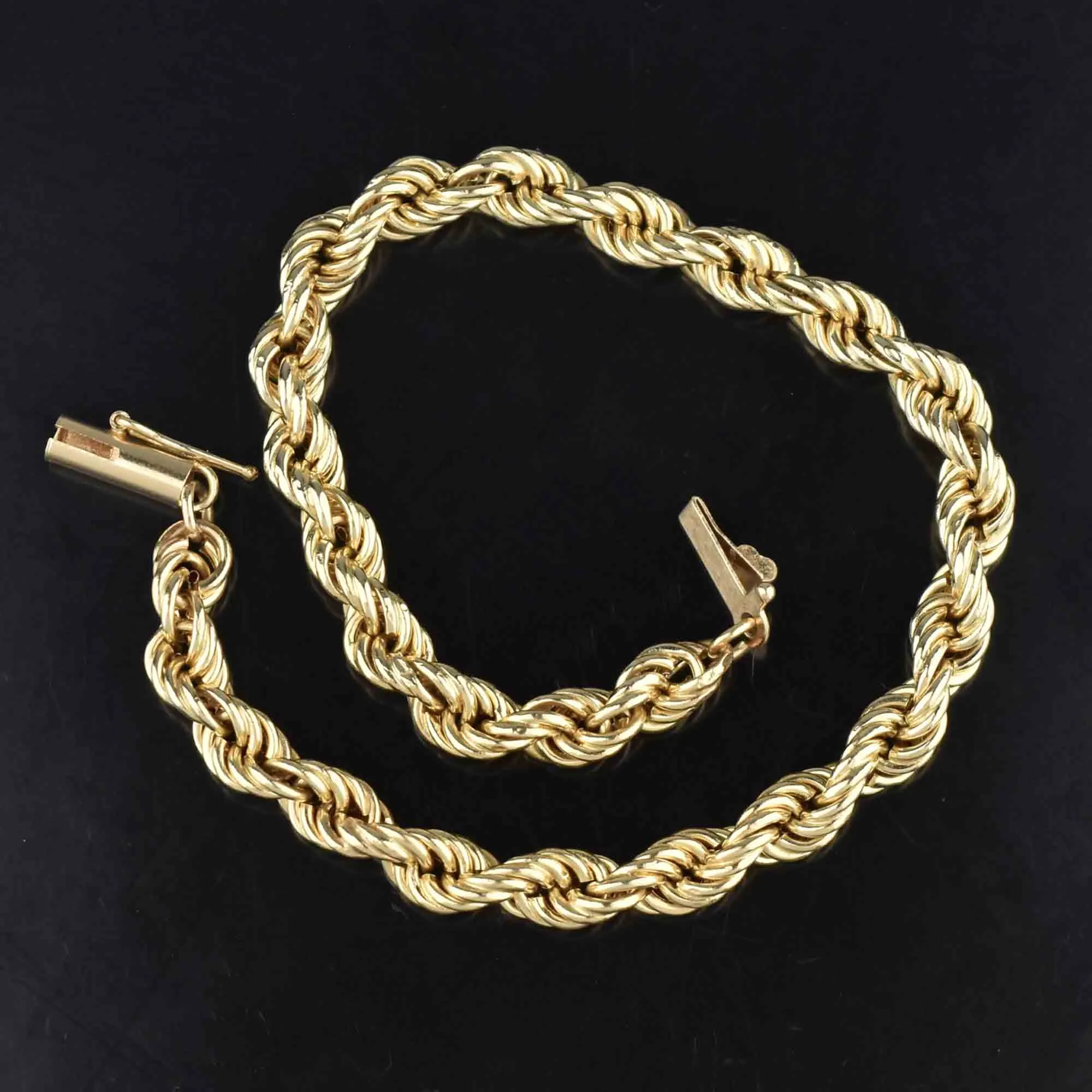 Wide 14K Gold French Rope Chain Bracelet