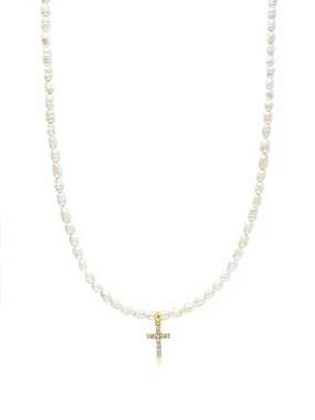 Women's Mini Pearl Choker with Cross