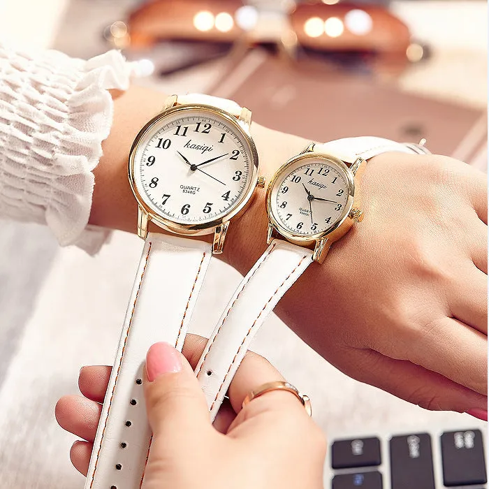 Women's Quartz Watch for Students Men's Leather Belt Casual Couple Watches