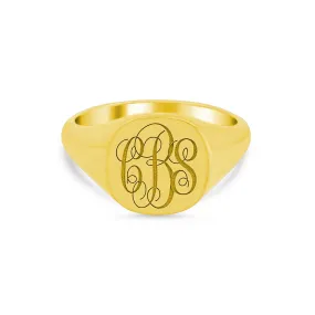 Women's Square Signet Ring - Medium - Laser Engraved Script Monogram