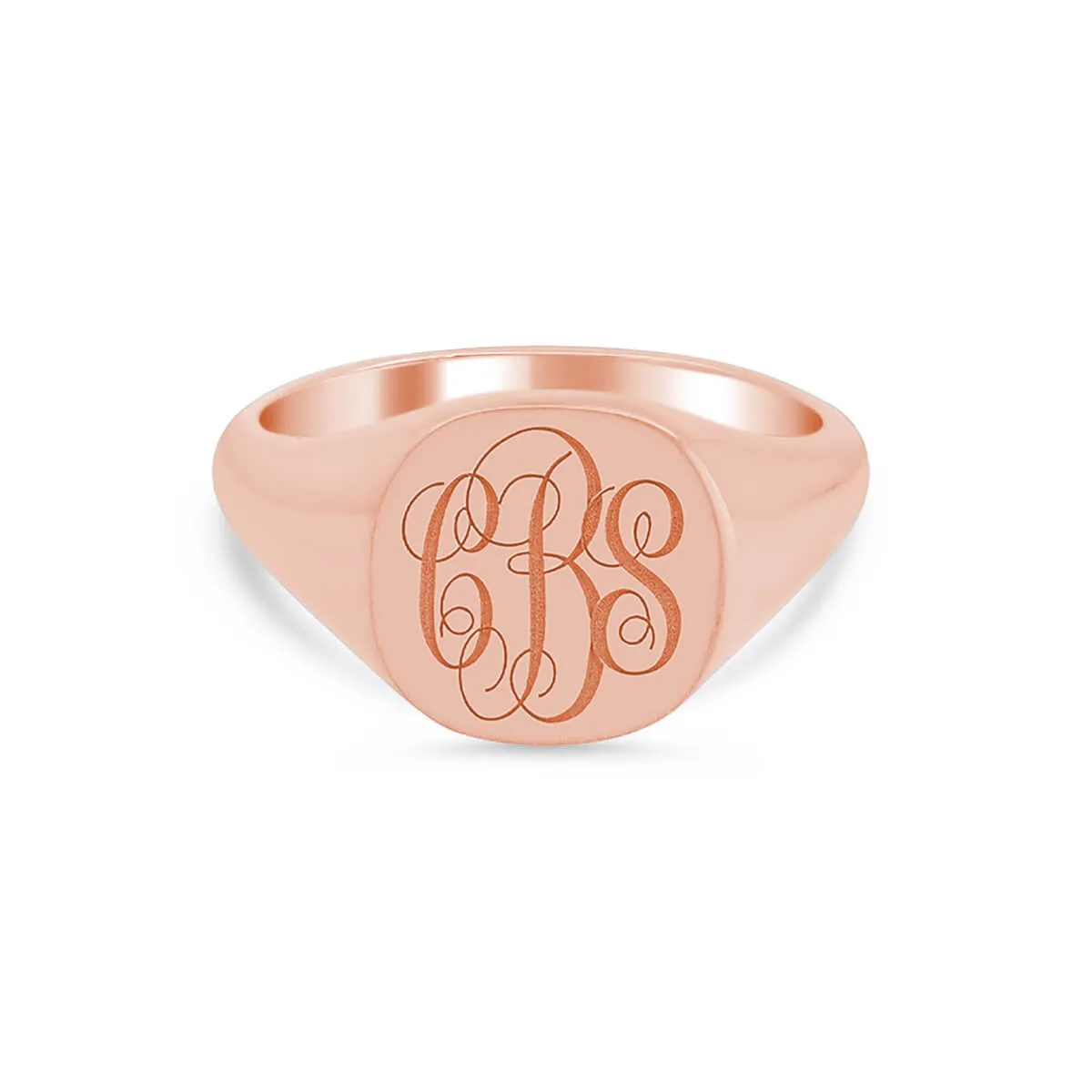 Women's Square Signet Ring - Medium - Laser Engraved Script Monogram