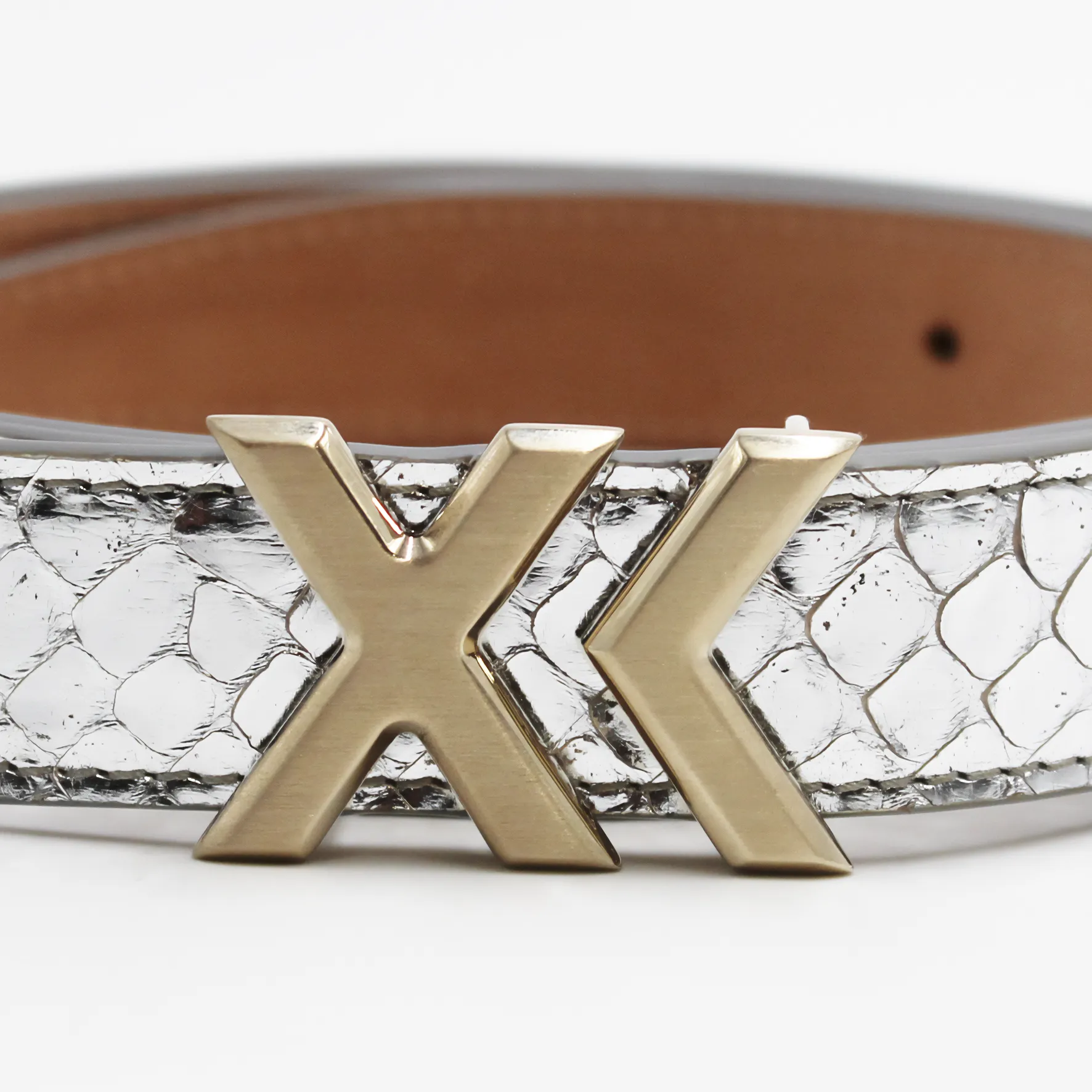 XK Mini Belt in Metallic Silver Python 25mm