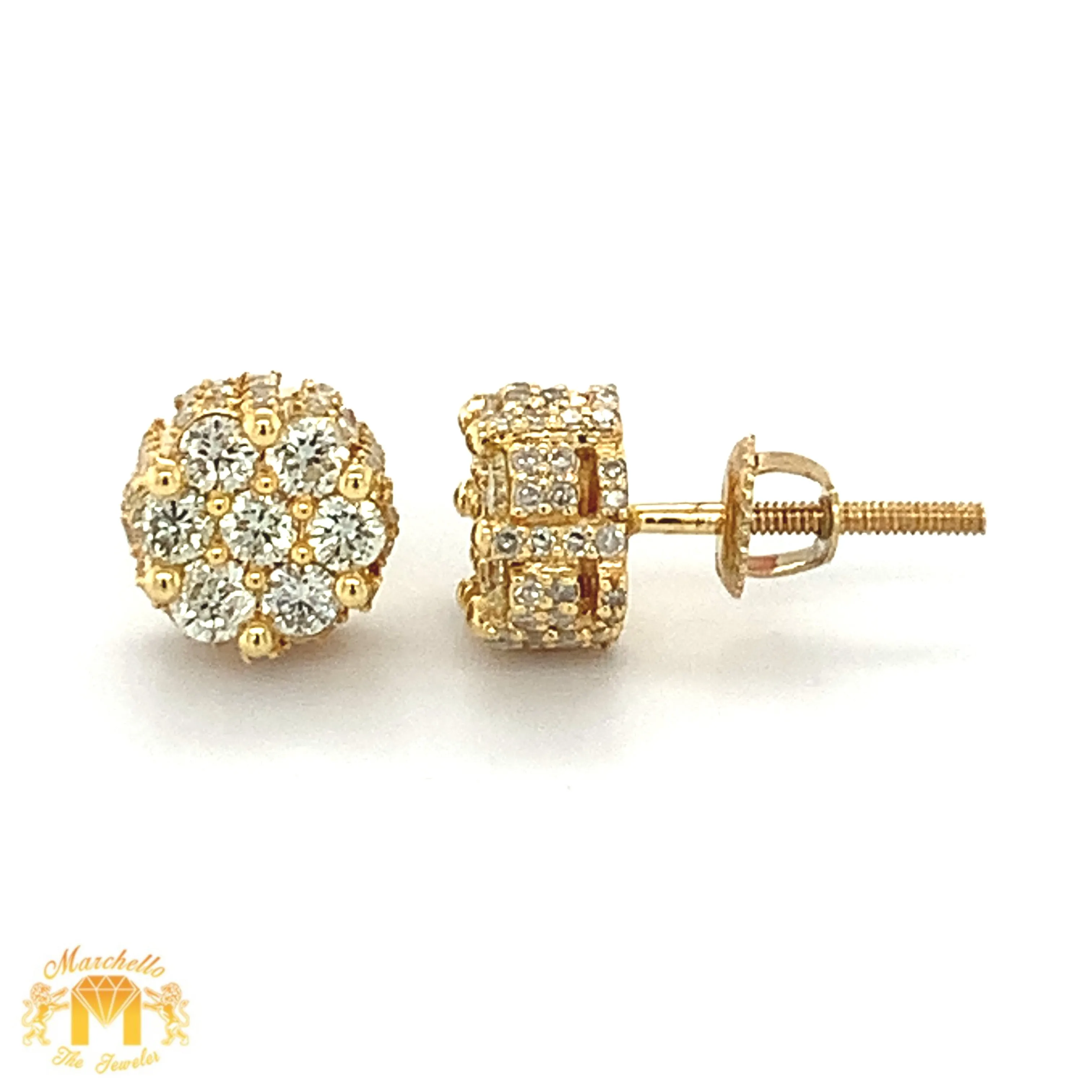 Yellow Gold Flower shaped Earrings with Round Diamond