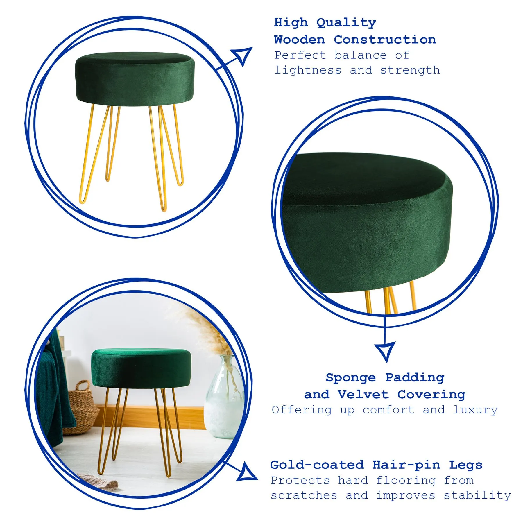 Yellow Round Velvet Footstool - By Harbour Housewares