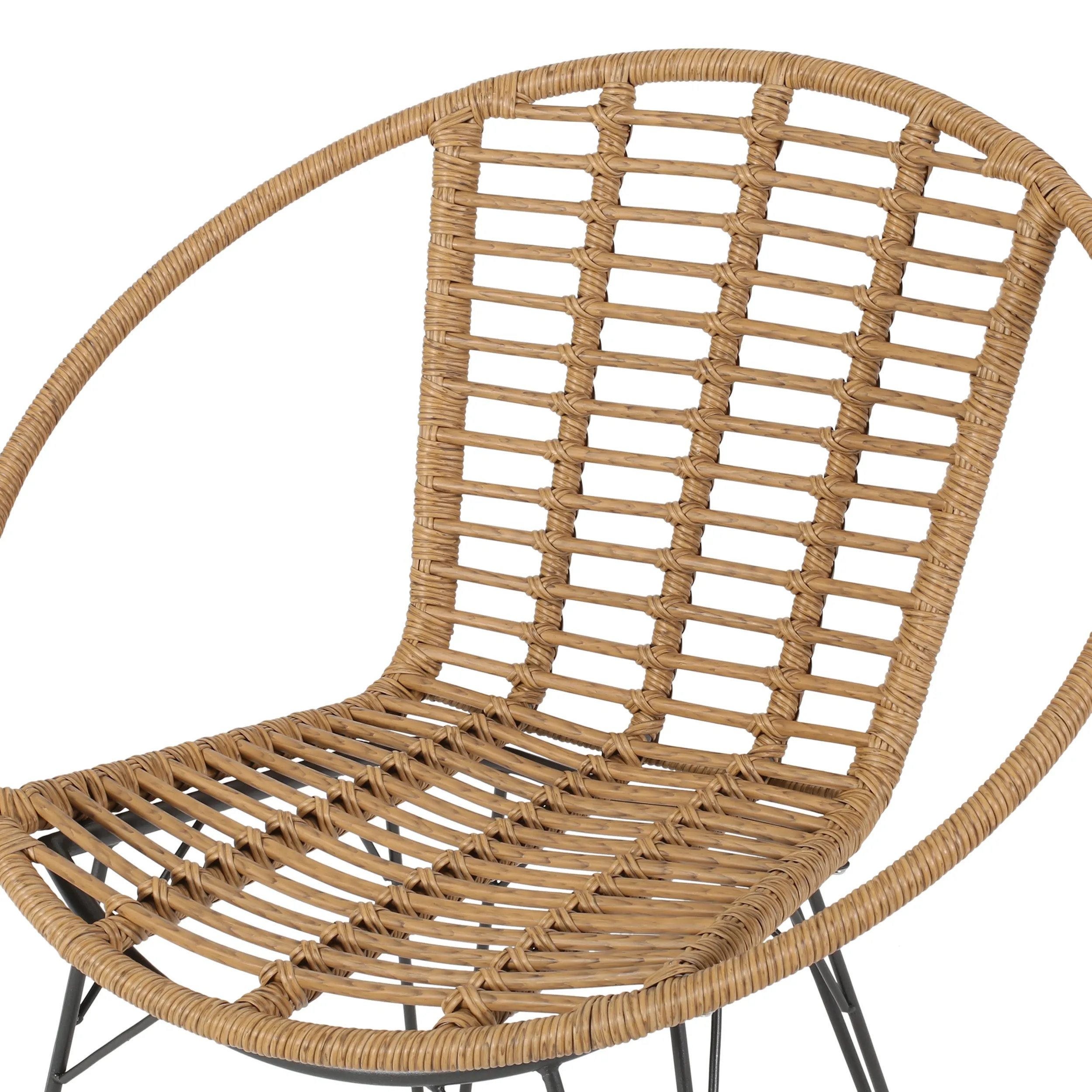 Zeferino Outdoor Modern Boho 2 Seater Wicker Chat Set with Side Table